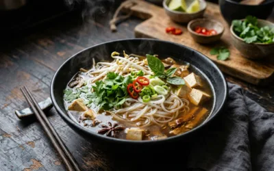 Zupa pho wege – aromatyczny bulion z makaronem ryżowym
